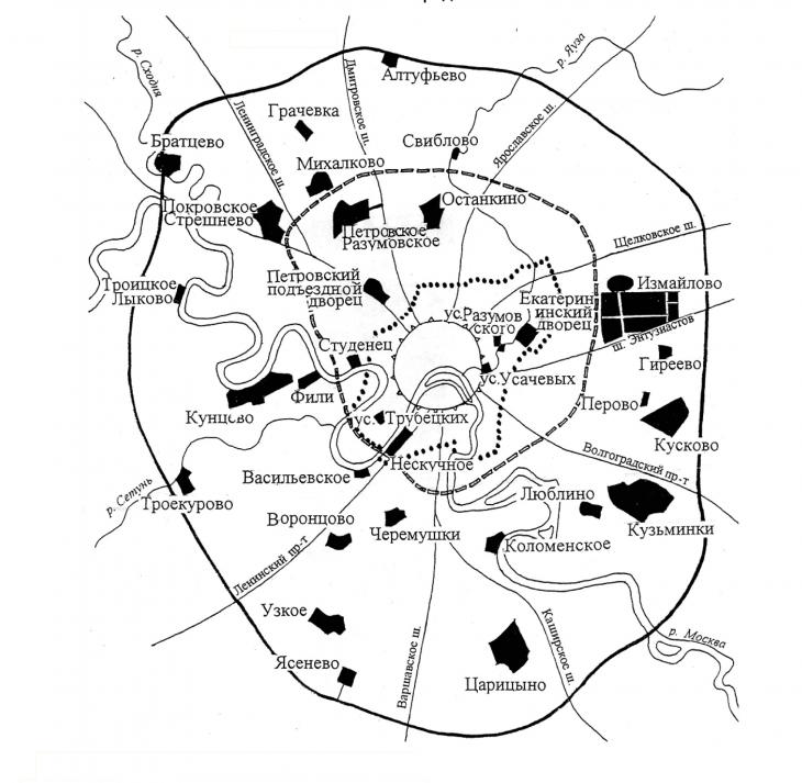 Схема ясенево. Усадьбы Москвы на карте Москвы. Братцево усадьба план. Усадьба Братцево Москва схема. Усадьбы Подмосковья на карте.